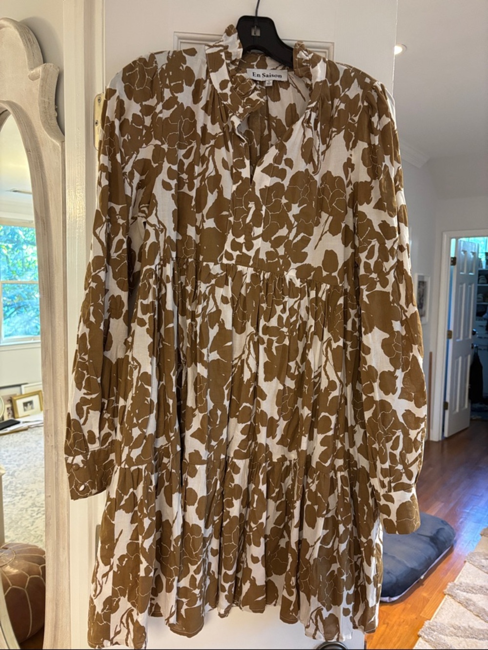 En Saison Brown and White Floral Tiered Smock Dress